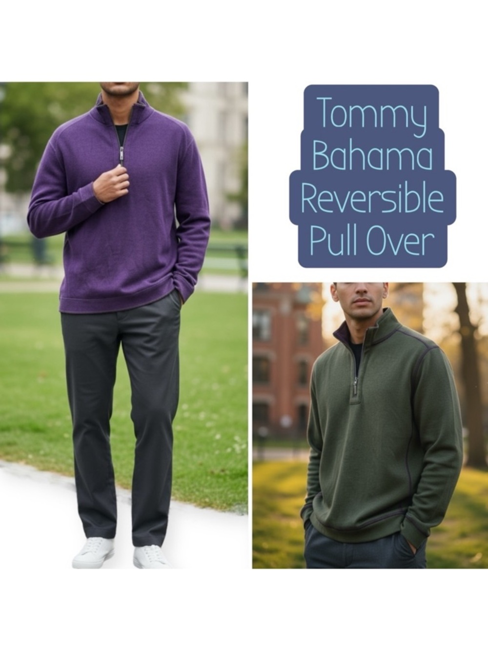 Tommy Bahama Reversible Half-Zip Sweater
Regal Purple/Army Green Men’s Medium